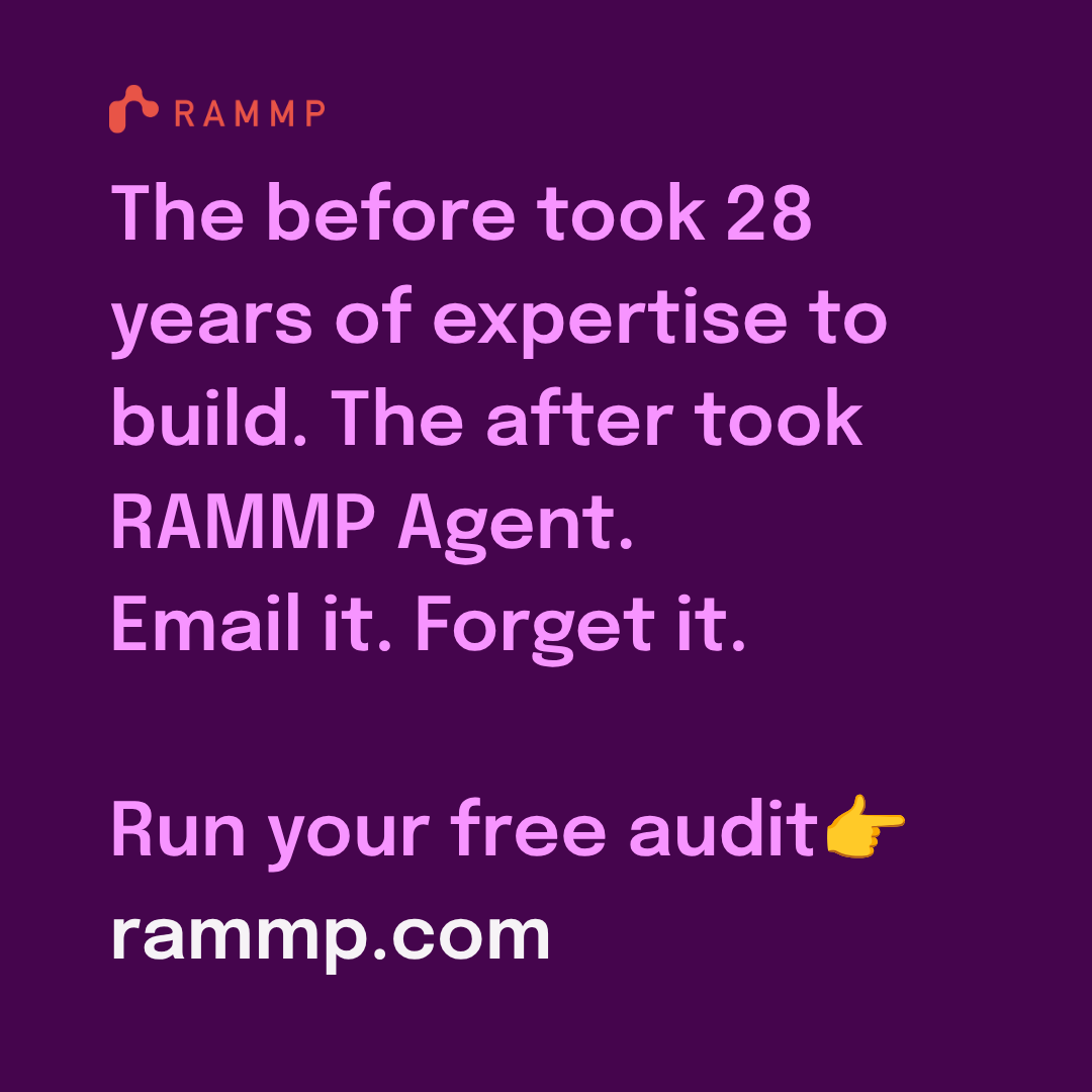 The before took 28 years of expertise to build. The after took RAMMP Agent. Run your free audit at rammp.com.